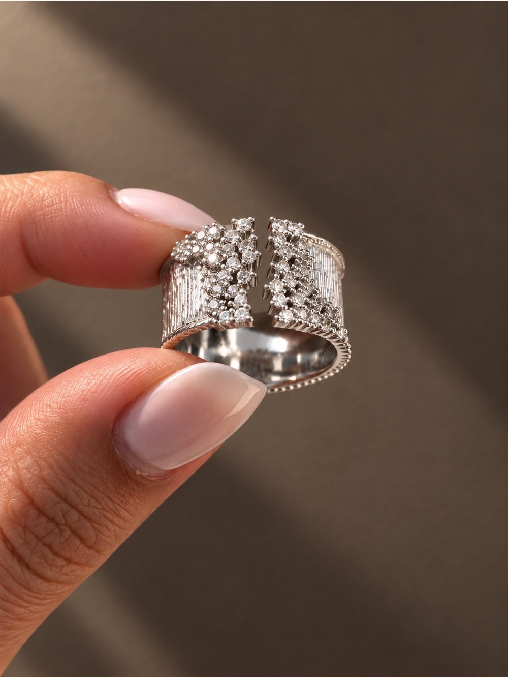 Silver Crystal Accented Open Band Ring